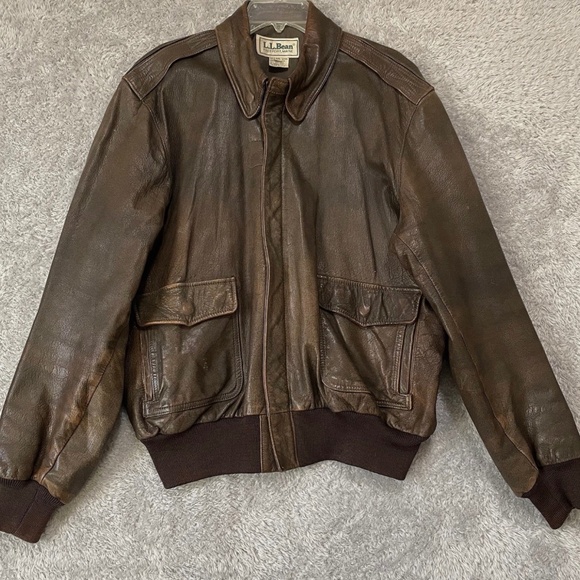 VINTAGE L.L BEAN GOAT SKIN LEATHER BOMBER JACKET SIZE XL - Picture 1 of 1